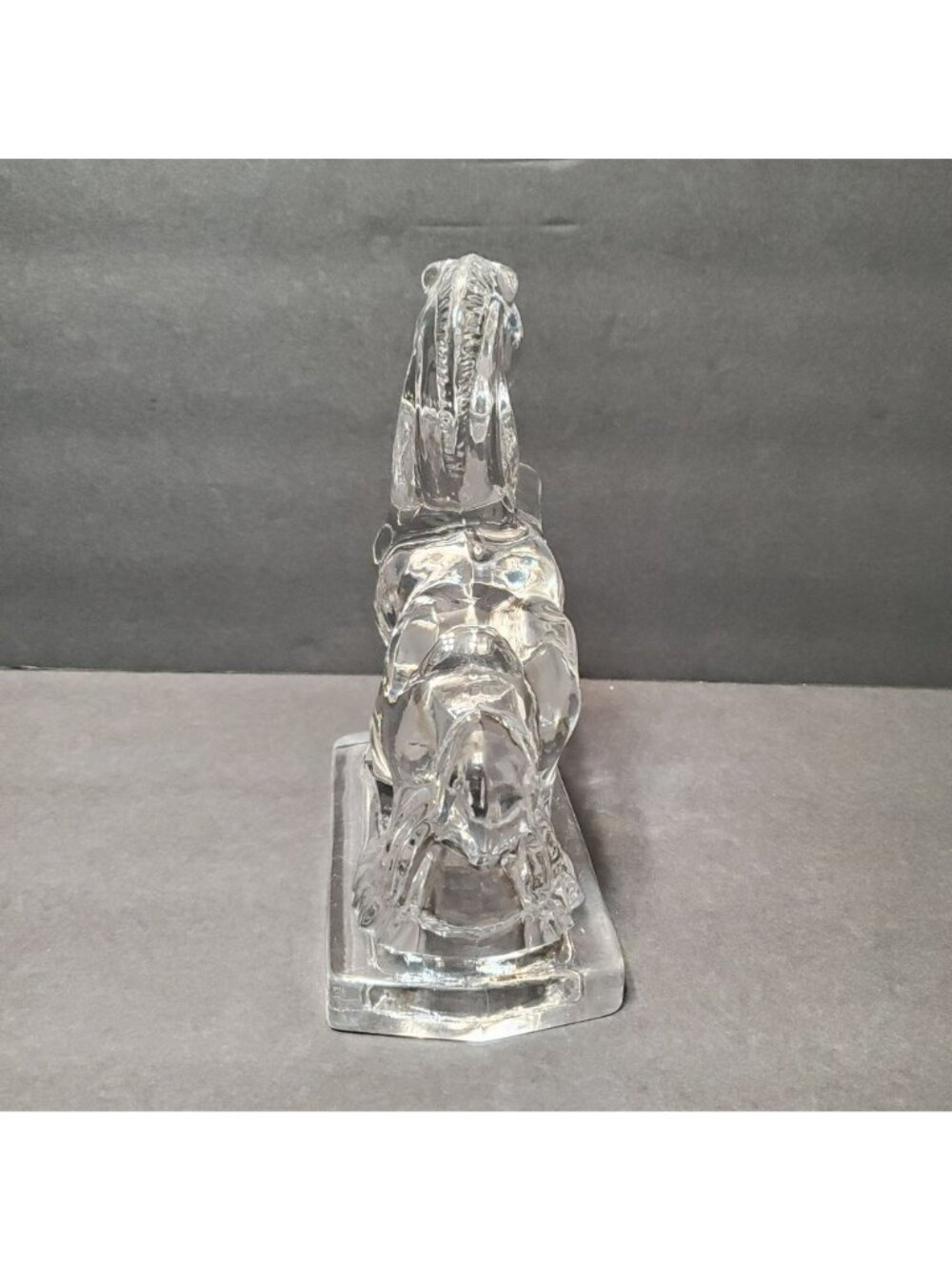 Vintage LE Smith Glass Horse Bookend Figurine, Clear Art Deco Rearing Stallion - Picture 4 of 7